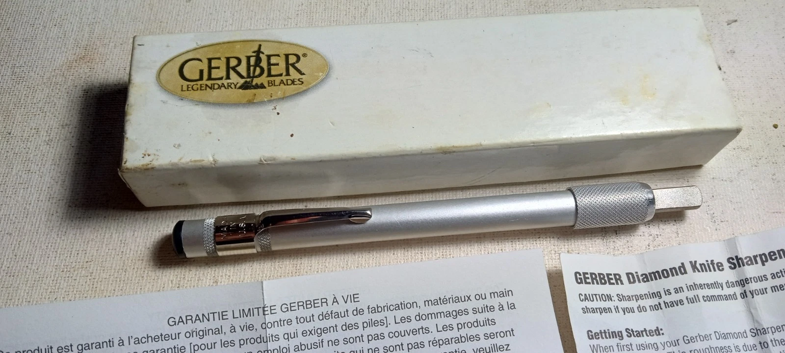 VINTAGE GERBER DIAMOND KNIFE SHARPENER IN ORIGINAL BOX W/PAPERWORK L@@K!!
