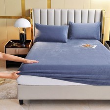 Velvet Fitted Sheet Queen Size,Fleece Plush Bed Sheet Mattress Protector Cove...