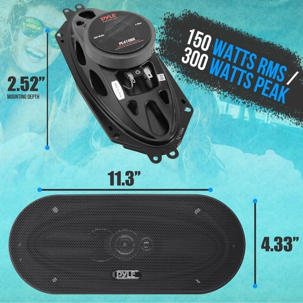 Pyle 3-Way 300W 4in Universal Car Stereo Speakers Triaxial Loud