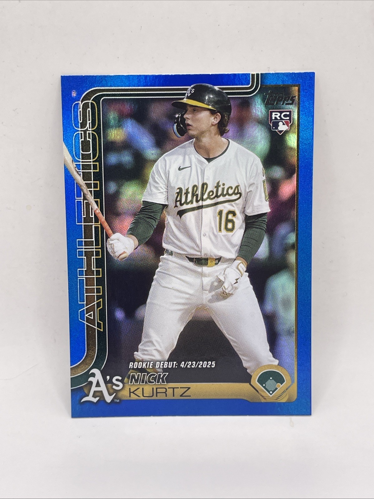 2025 Topps Update Series Nick Kurtz Debut Blue Rainbow Foil Parallel /150 (RC)