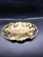 Vintage Italian Heavy Brass Art Grape Leaves Footed Tray 14x9.5”
