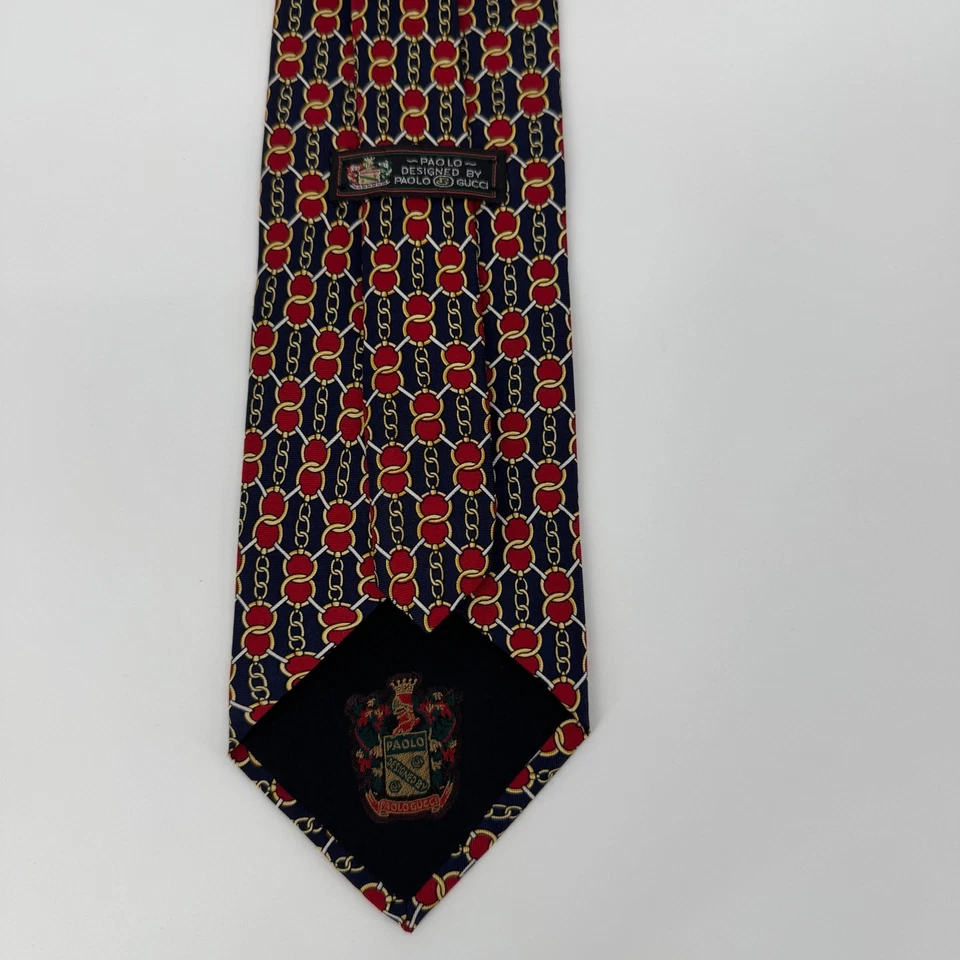 Corbata vintage Paolo Gucci diseñador rojo oro cadena estampado seda para hombre moda Foto 2 de 4