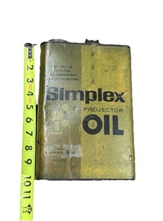 Lattina Olio Vintage | Proiettore Simplex | Pubblicità Film | Metallo Industriale Giallo