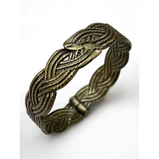 Antiqued Goldtone Hinged Bangle Bracelet Braid Design 2.25" Inside Diameter