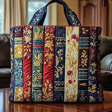 Personalized Bookstacks Floral Librarian Reading Bookworm Quilted Tote Bag Gift