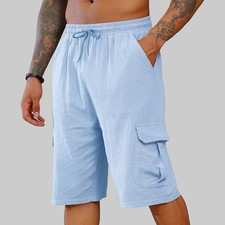 Men's Holiday Summer Beach Shorts Knee Length Casual Cargo Loose Pockets Pants