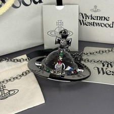 Vivienne Westwood Giant Orb Silver Glass Dark Necklace Pendant WITH BOX