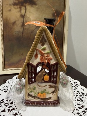 Blue Sky Clayworks Autumn Fall Harvest Kitty Cat Candle House NWT