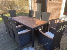 Gartenmöbel Rattan/ Metall/ Holz- 8 Sessel, 1 Esstisch 90x190cm
