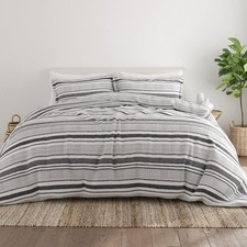 Light Gray Vintage Stripe Pattern 3-Piece Duvet Cover Set Full/Queen