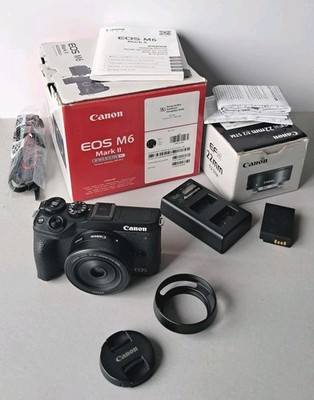 Canon EOS M6 Mark II  with 22mm f/2 Lens - Black. 32.5 MP