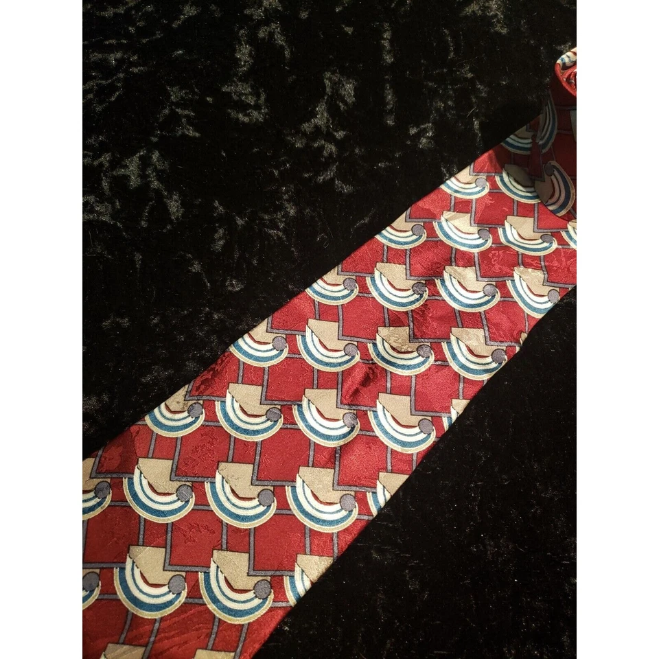 Corbata de cuello bordada Evan-Picone para hombre roja azul geométrica ropa de carrera Foto 2 de 4