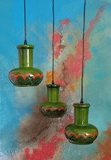 H&auml;nge-Lampe 3-tlg Keramik Gr&uuml;n Handarbeit/handbemalt 70er Pop-Art Vintage Retro