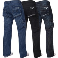 Kruze Mens Combat Jeans Cargo Trousers Denim Heavy Duty Work Pants All UK Sizes