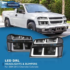 For 04-12 Chevy Colorado Canyon Led Drl Black Headlights Assembly Bumper Lamps