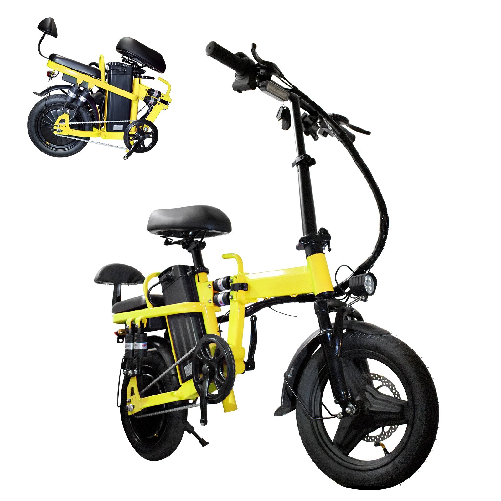 folding e bike 14 inch mini 2 seat person 500w power full suspension long range