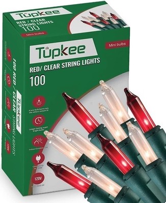 Tupkee Christmas String Lights 100 Count - Incandescent Mini Red and Clear,...