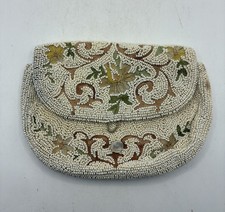 Antique Beaded Clutch Handbag Purse Art Nouveau Floral