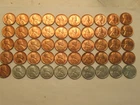 Lot of 50 Wheat Pennies, all unc/au, mix dates/mint marks