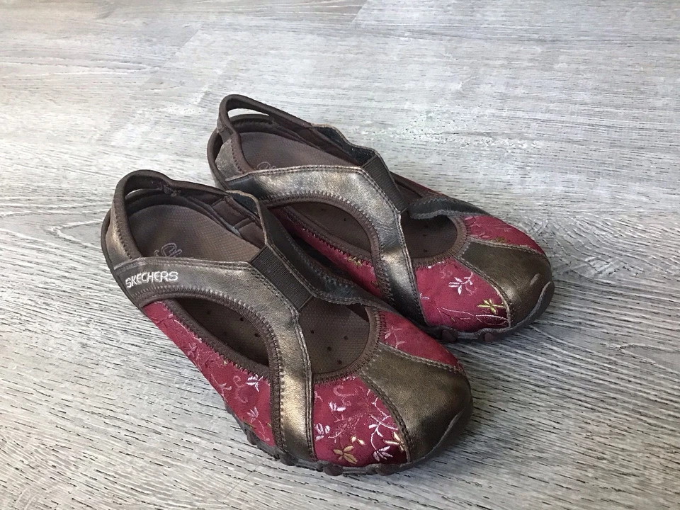 Skechers Bikers Bloom Mary Jane Shoes Womens 6.5 Black Floral Leather Slip On - Image 2 of 4