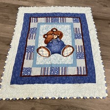 Quilt Crib Size 48 x39 Blue Bear Cotton
