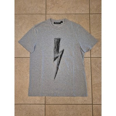 Neil Barrett Lightning Bolt Scribble- Men T-Shirt Gray - Size: XL