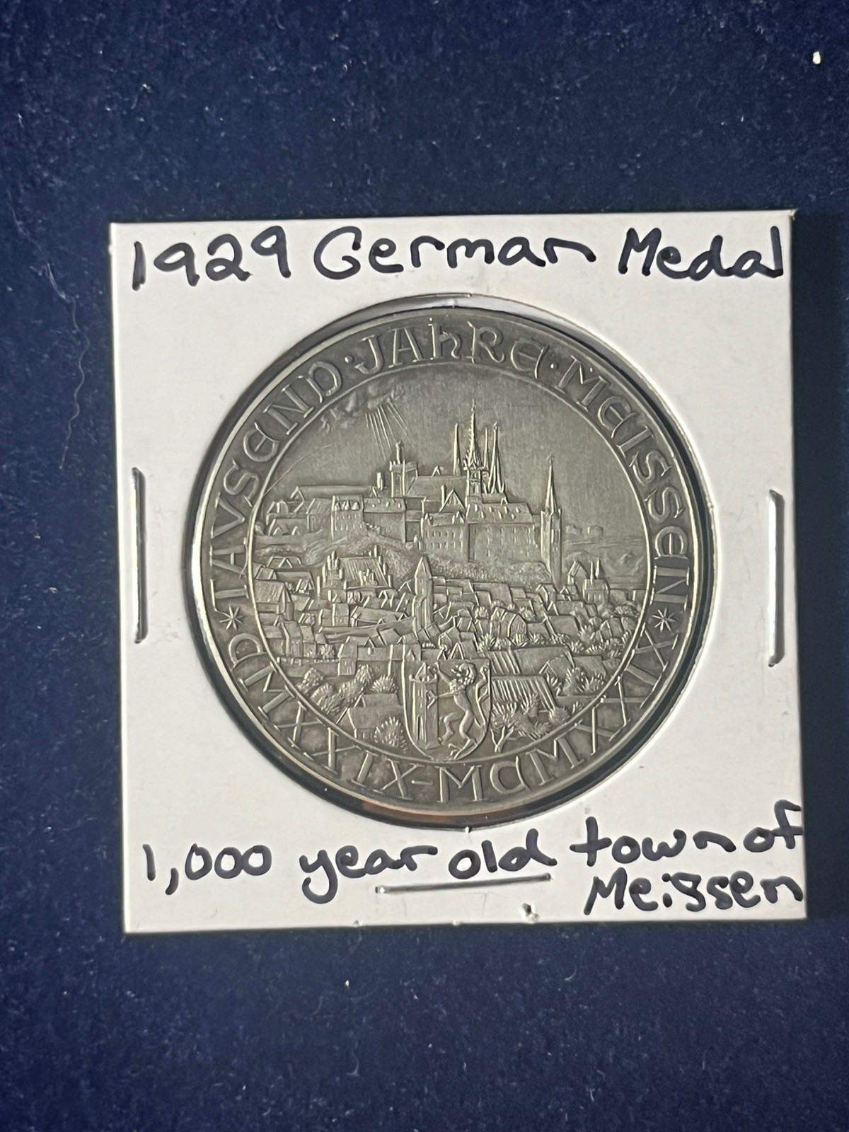 RARE: 1929 German Silver Medal Celebrating 1000 Year Old Town Of Meissen 90%