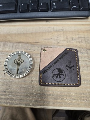 Microtec  Knife  Coin With Leather Slip Cutom Laser Engraved  High Quality 