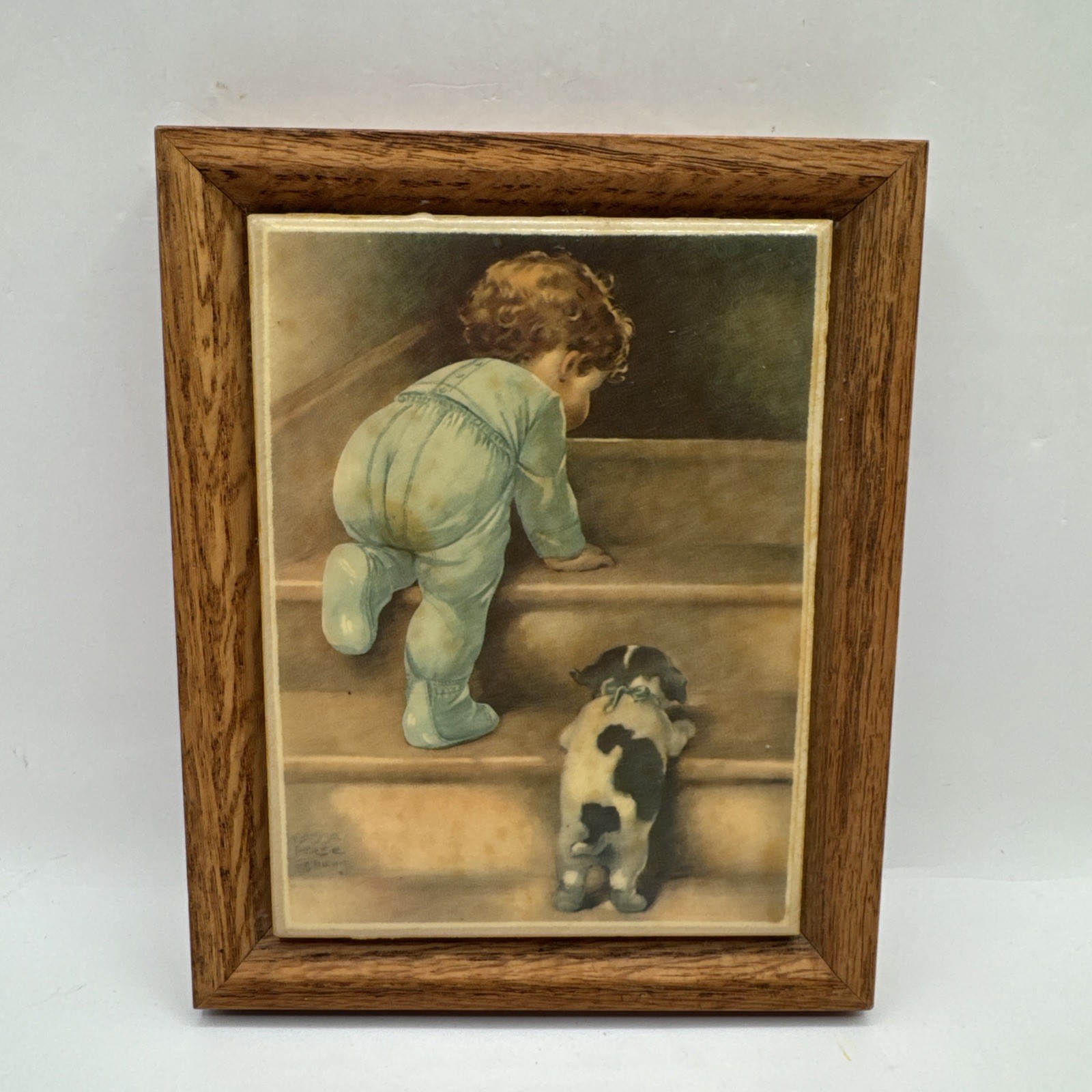 Vintage Nitey Nite By Bessie Pease Gutmann Tile in Frame Little Boy Puppy Baby