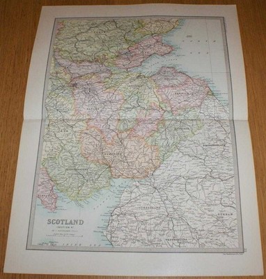 Map: 1890 Southern Scotland Scottish/English Border from Library Reference Atlas