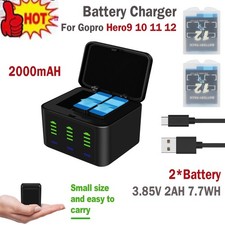   For GoPro Battery Charger 2x Battery For GoPro HERO12 HERO11 HERO10 HERO9