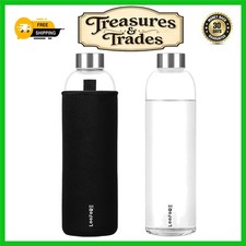 Leak Proof Borosilicate Glass Water Bottle with Sleeve 1 Litre
