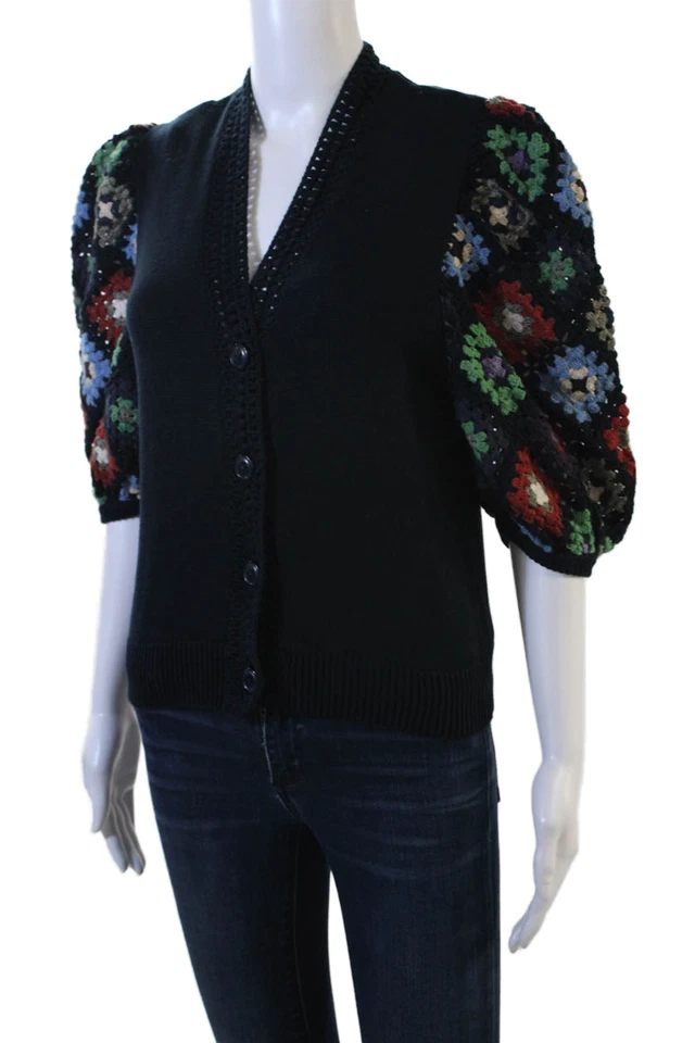 Cárdigan Algodón Por Otoño Cachemira Unisex Negro Cuello Botón Manga 3/4 Talla M Foto 2 de 4