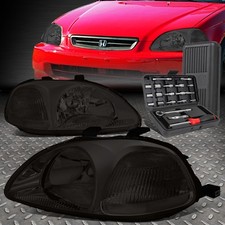 For 96-98 Honda Civic Smoked Housing Clear Corner Headlight Head Lampstool Set