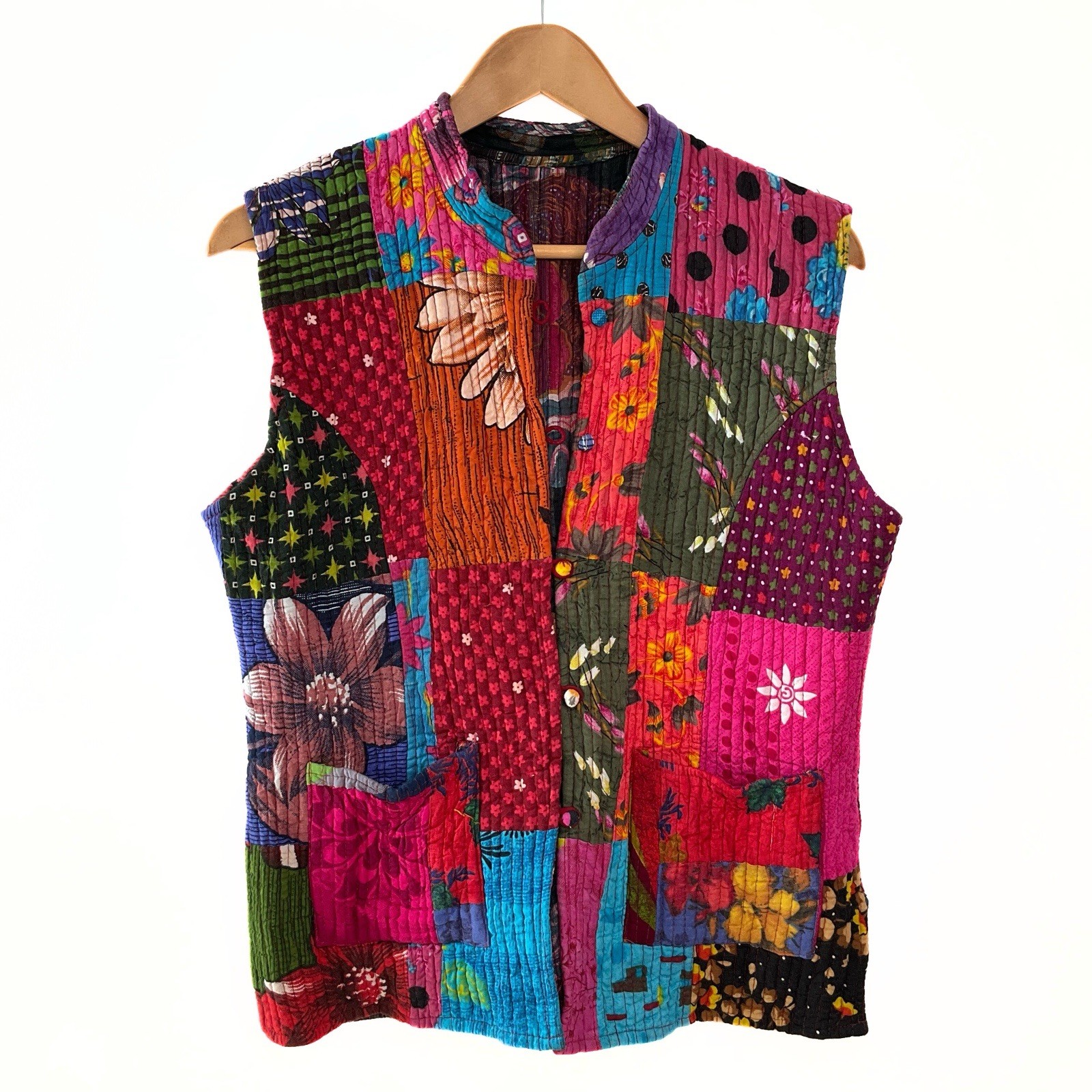Festive Patchwork Quilted Texture Reversible Vest… - image 2