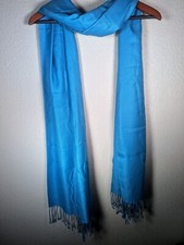 Silky Soft Pashmina Shawl Scarf Wrap Ocean Blue 29 X 78 Inch Fringe