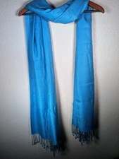 Silky Soft Pashmina Shawl Scarf Wrap Ocean Blue 29 X 78 Inch Fringe