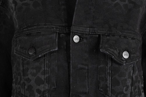 MARCELO BURLON Black Leopard Print Jean Jacket Cotton Full Button Rinse Wash M - Picture 7 of 8