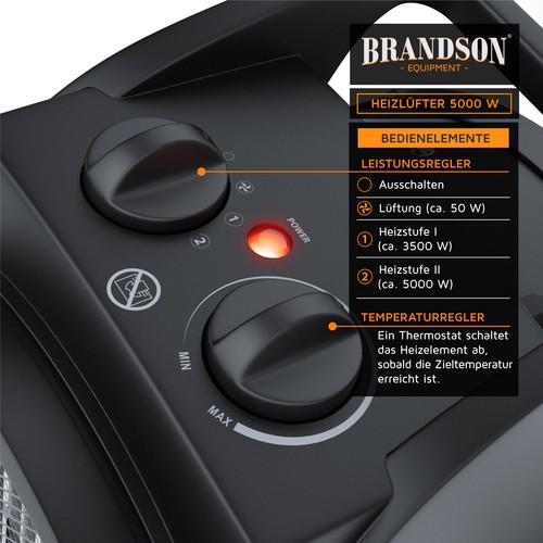 Brandson Heizlüfter 5000 W - 588m3/h extra stark Elektroheizgebläse Baustelle - Bild 5 von 8