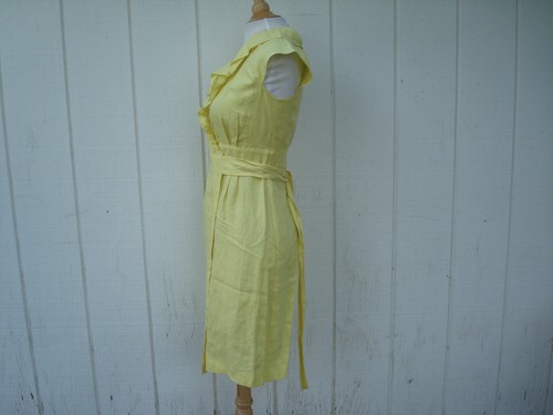 Neu J.Crew gelb Leinen Kurzarm Rüschen Kragen Damen Wickelkleid 0 P - Bild 6 von 11