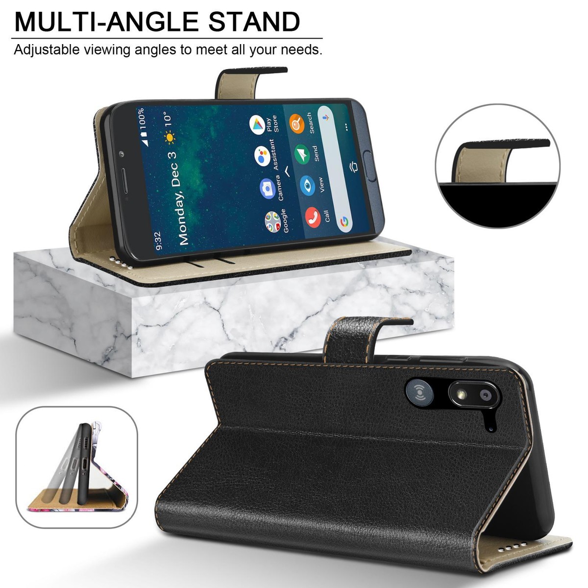 Custodia Portafoglio In Pelle PU Premium Per Doro 8080 / 8062 - Cover Flip Con Chiusura Magnetica, Protezione Antigraffio, Nero - 2