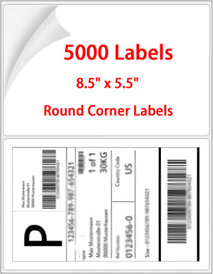 5000 8.5''x5.5'' Mailing Shipping Labels Round Corner Half Sheet Self Adhesive US