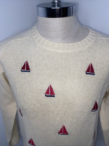 Vintage JG Hook Sail Boat 100% Wool Sweater Sz 40 Long Sleeve Off White Pink - Picture 2 of 8