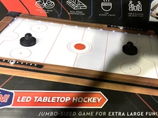 Hockey Tabletop Wood Game with 30 LED Accent Lights + 3 Replacement Pucks-READ