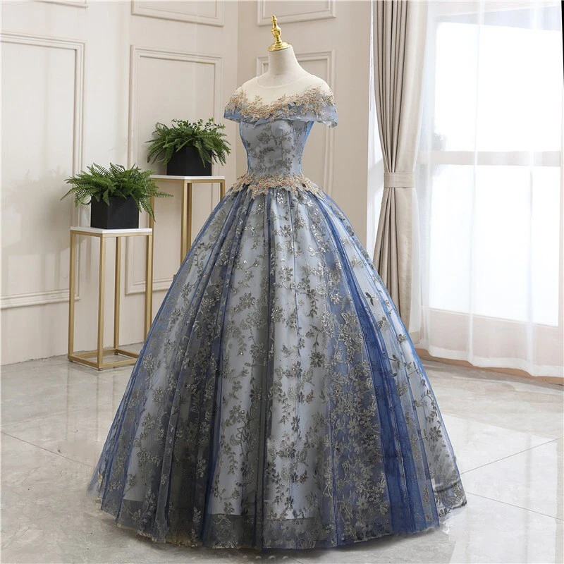 Stylish Long Ball Gown Dress Tulle Lace Formal Evening Prom Dress for Women - Image 3 of 4