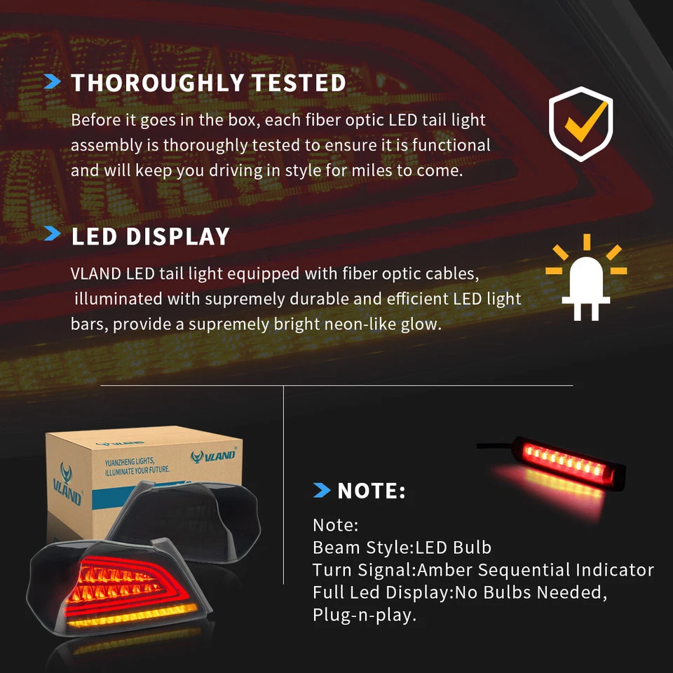 Smoke Tail Lights Fits 2015-2021 Subaru WRX STI LED Sequential Signal Bar Lamps - image 4 of 4