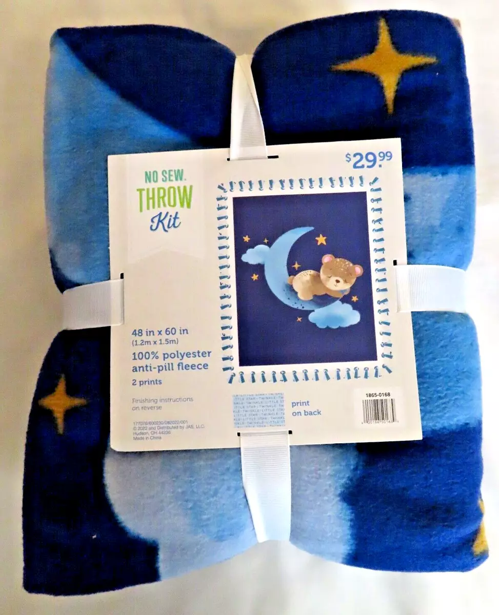 NO SEW FLEECE THROW BLANKET KIT, BEAR, TWINKLE LITTLE STAR, BLUE, 48 x 60