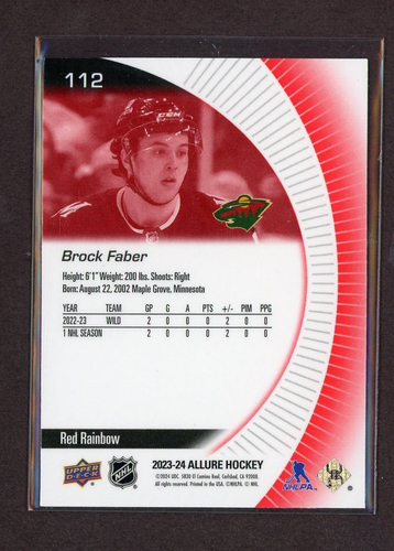 2023-24 Upper Deck Allure Red Rainbow #112 Brock Faber - Picture 2 of 2