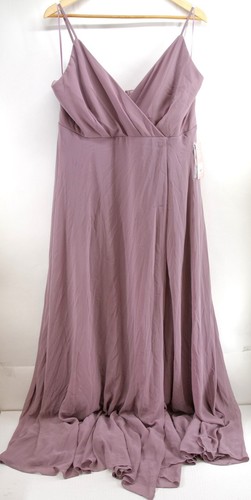 Wedding guest Maxi DRESS KAIA CHIFFON DARK MAUVE overlap pockets Birdy Grey XXL