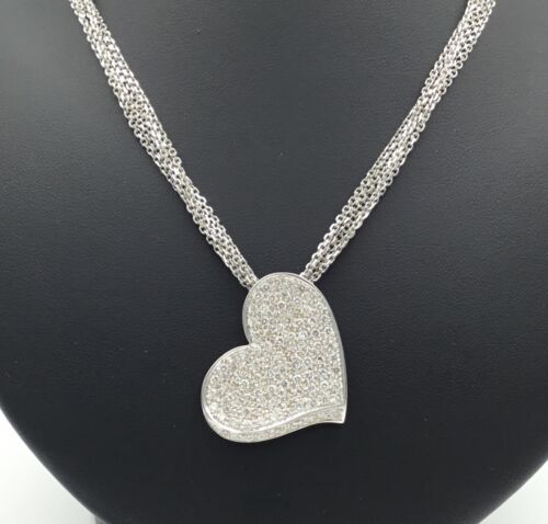 Collar Oro 14K Oro Blanco 18K 2 quilates Diamante Corazón Damas Pieza de Bienestar - Imagen 3 de 6